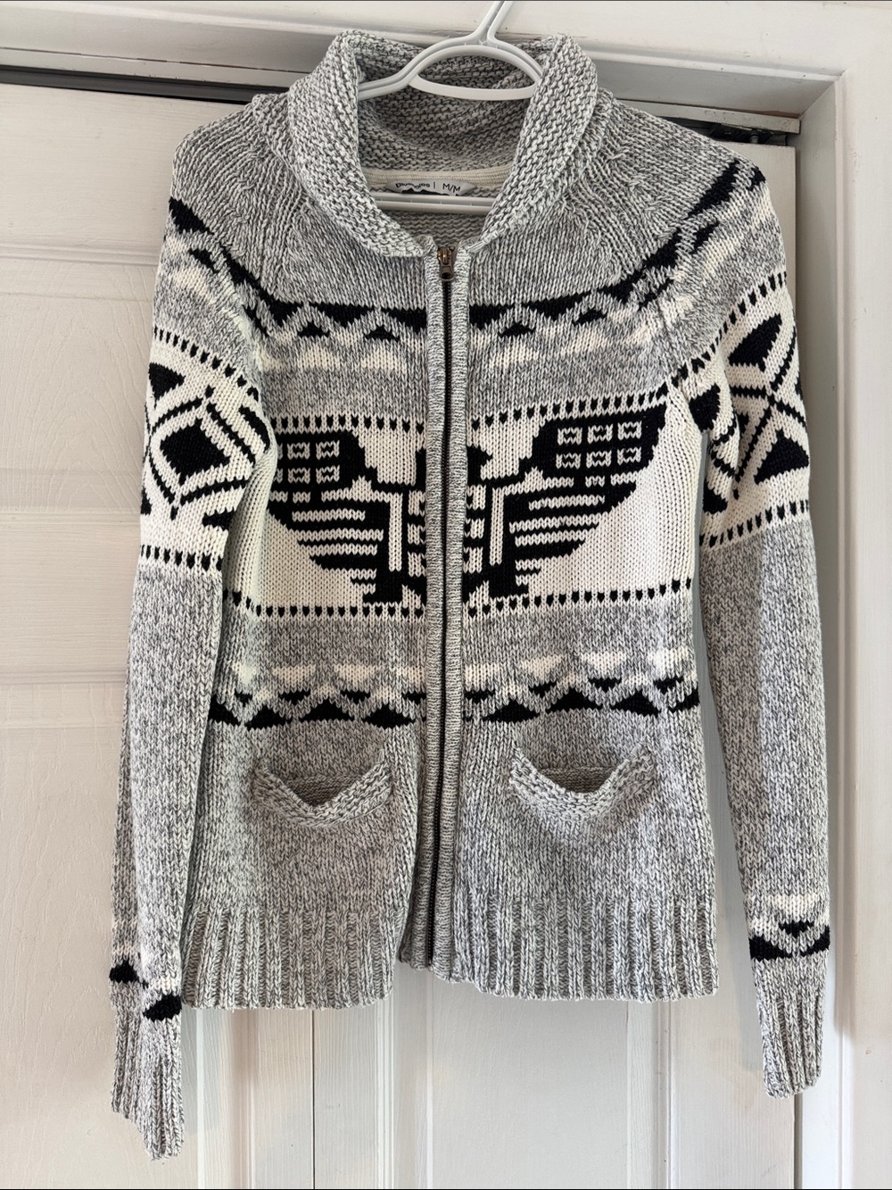 Vintage Bluenotes Gray, White and Black Zip-Up Knit Cardigan
